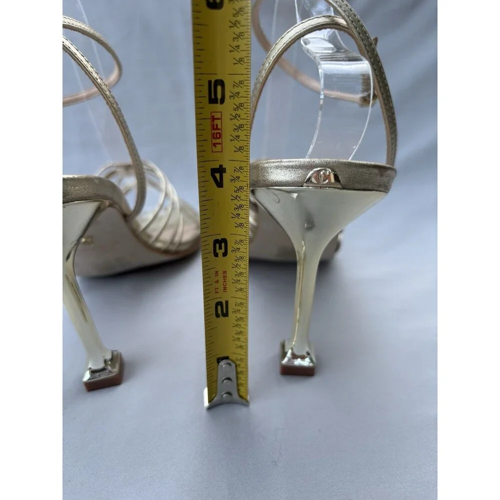 Carvela Gold Leather Strappy Open-Toe Slide Sandals Stiletto Heel Size 10